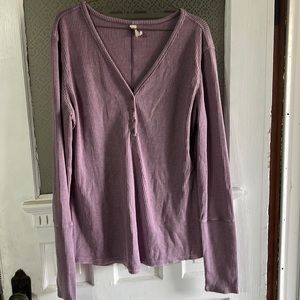 LN women’s Zyia purple vintage wash waffle knit Henley size XL